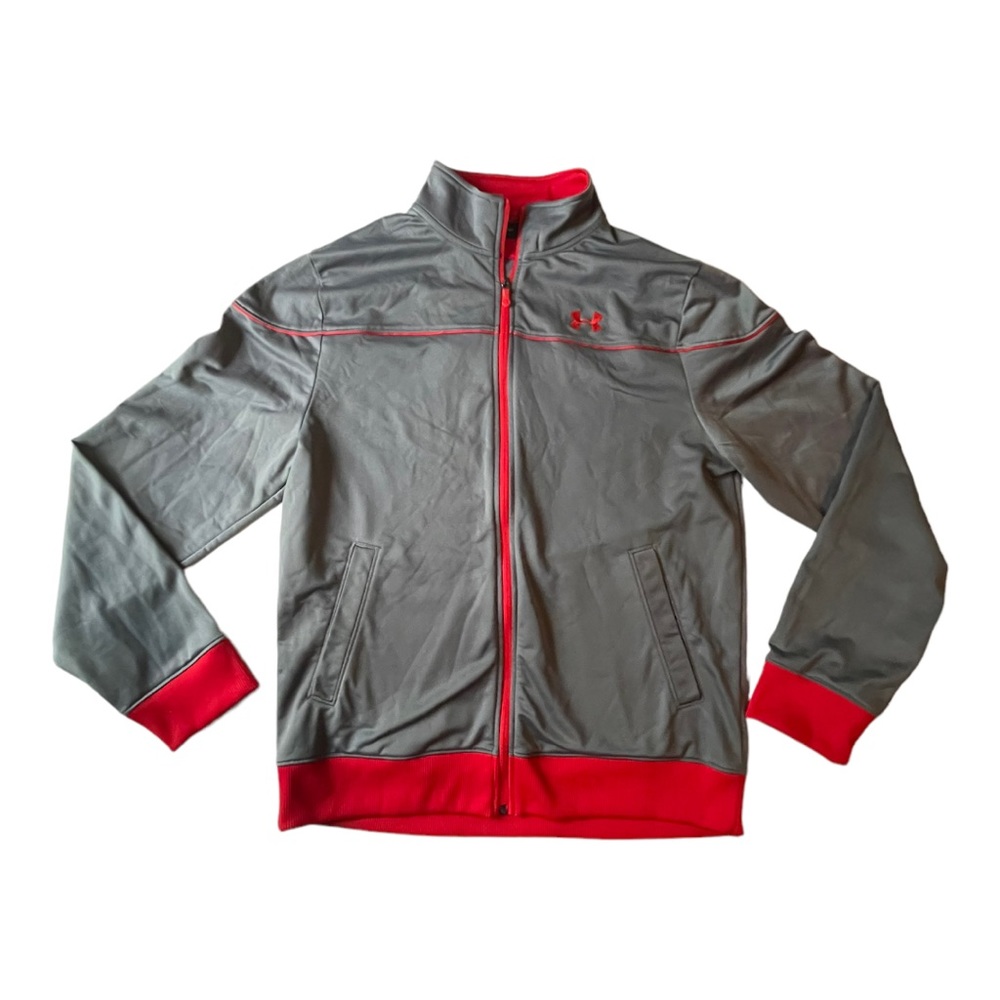 Under Armour Full Zip Wind Jacket Mens Size XL Regular Red Gray Polyester